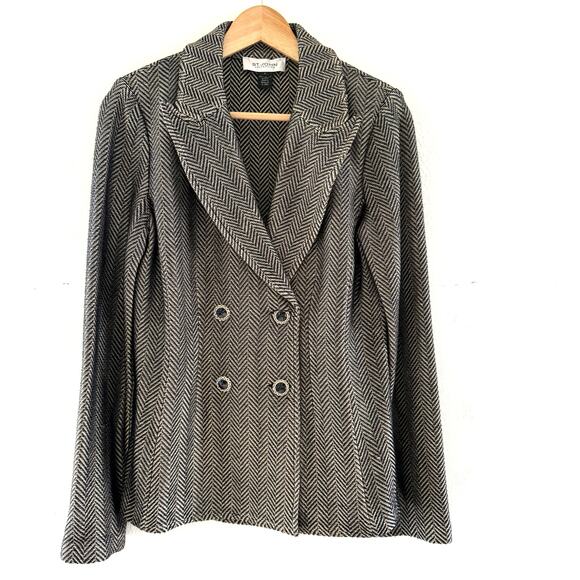 ST. JOHN Collection Double Breasted Chevron Wool Blend Blazer‎ Gold Blue Size 6 - Picture 1 of 9